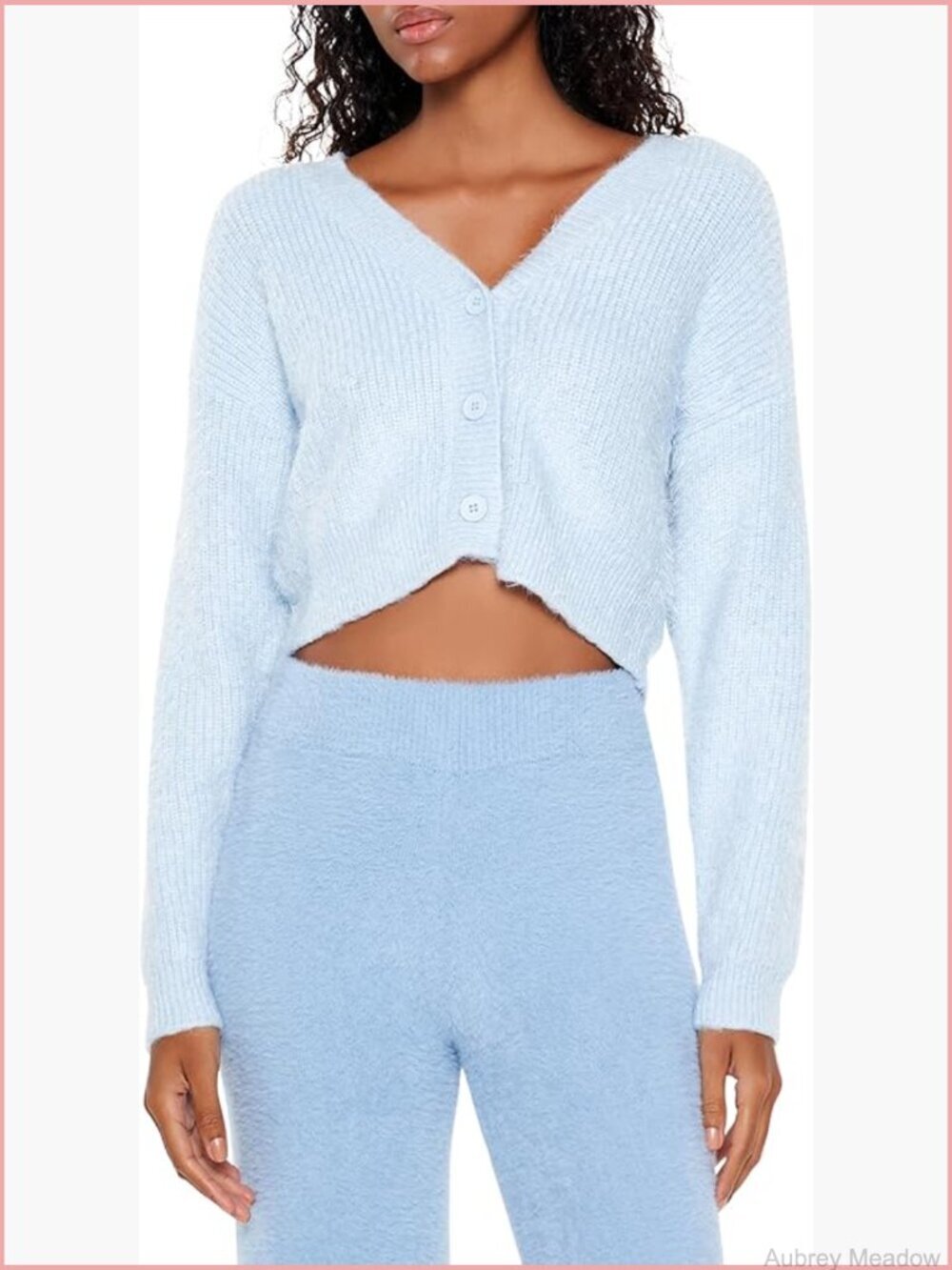 Fuzzy Knit Cardigan Sweater - Button Front, Cropped